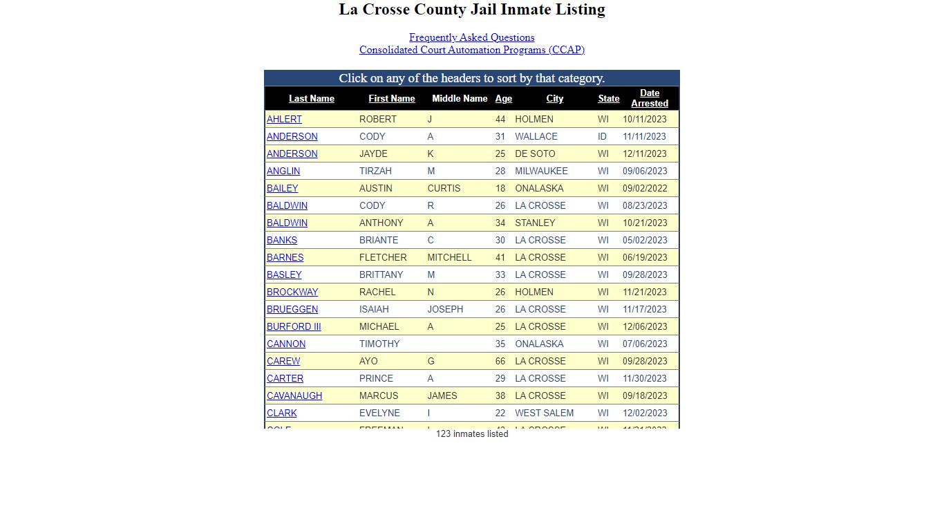Inmate Locater-Version: 2021.9.14.0 - La Crosse County, Wisconsin